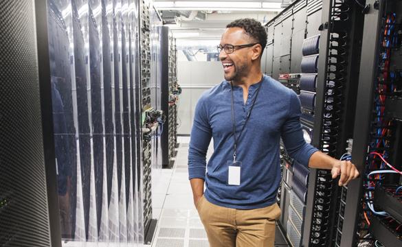 Technician in server room for NGP 'Exciting new investments in AI' story
