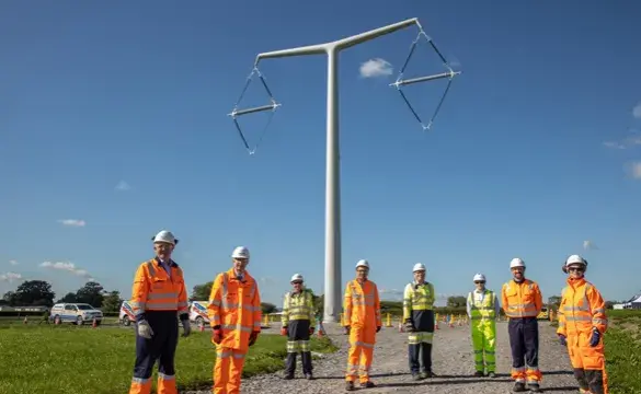 First T-Pylon at National Grid's Hinkley Connection project in Somerset
