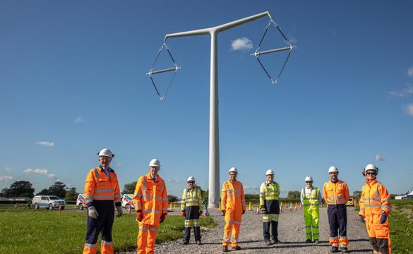 First T-Pylon at National Grid's Hinkley Connection project in Somerset