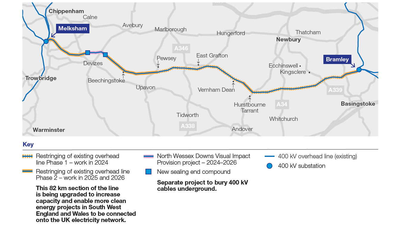 Bramley to Melksham 2025 and 2026 works map 