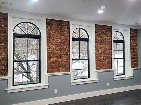 Building facade with arched windows