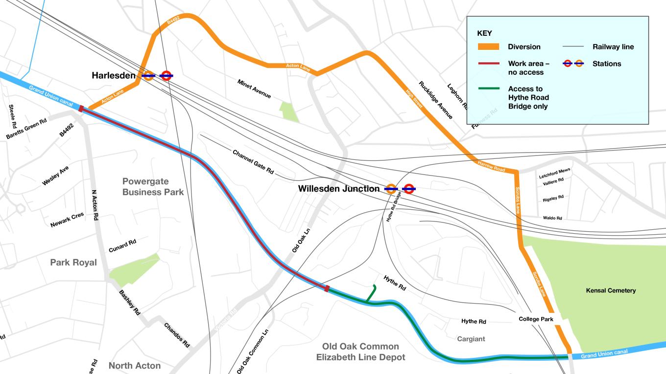 Willesden and Kensal Green Connection project diversion map September 2026
