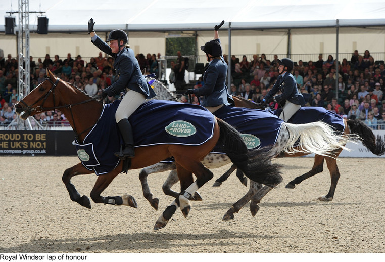 Dawn Childs riding lap of honour for RAF at Royal Windsor