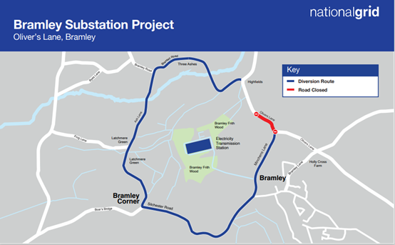 Bramley substation road closures.png Map showing National Grid road closure by Bramley substation Jan to Feb 2023