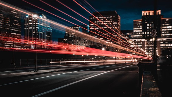 City lights and lines at night