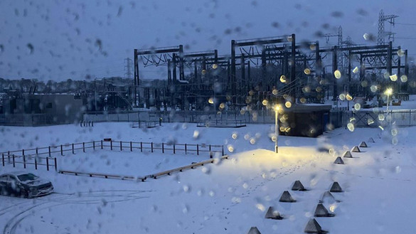 National Grid Electricity Transmission substation during a storm