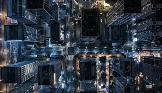 City skyscrapers from above 