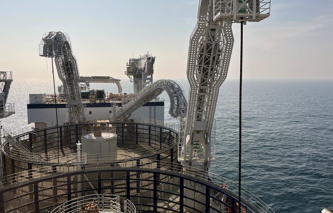 Close up of the cable carousel on a cable laying vessel