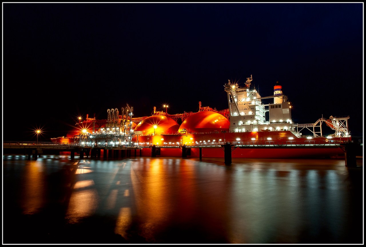 LNG ship at night 