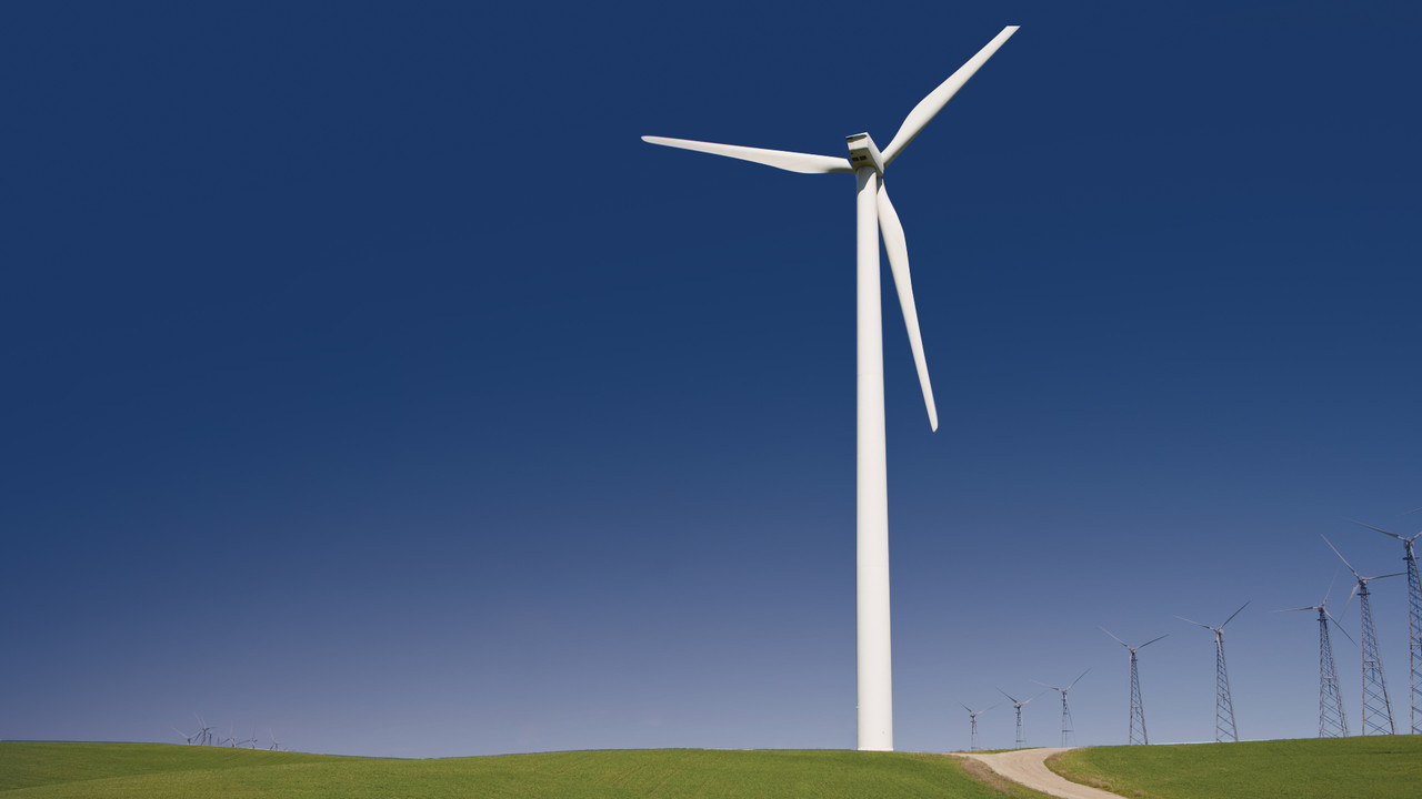 Wind turbine in a field