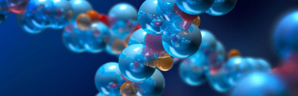 Hydrogen molecules against a blue background