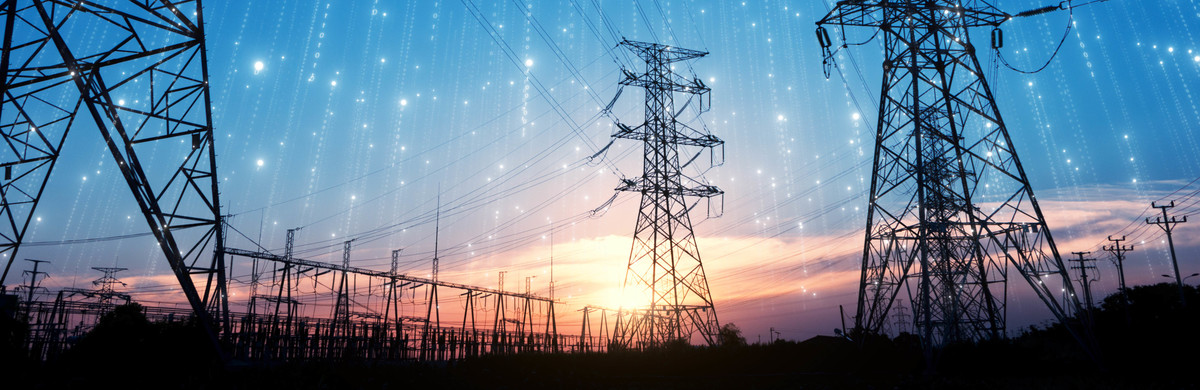 Electricity pylons against sunset for National Grid Partners investing in SparkCognition
