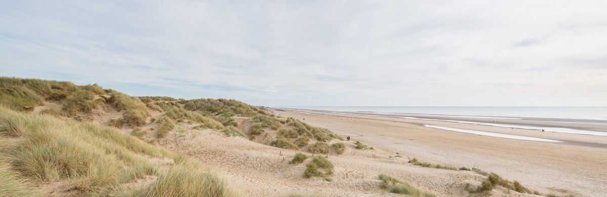 View over beach sand dunes into ocean
