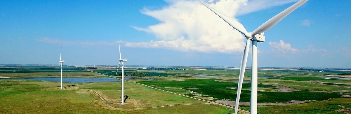 Landscape aerial photo of wind farms in Midwest America