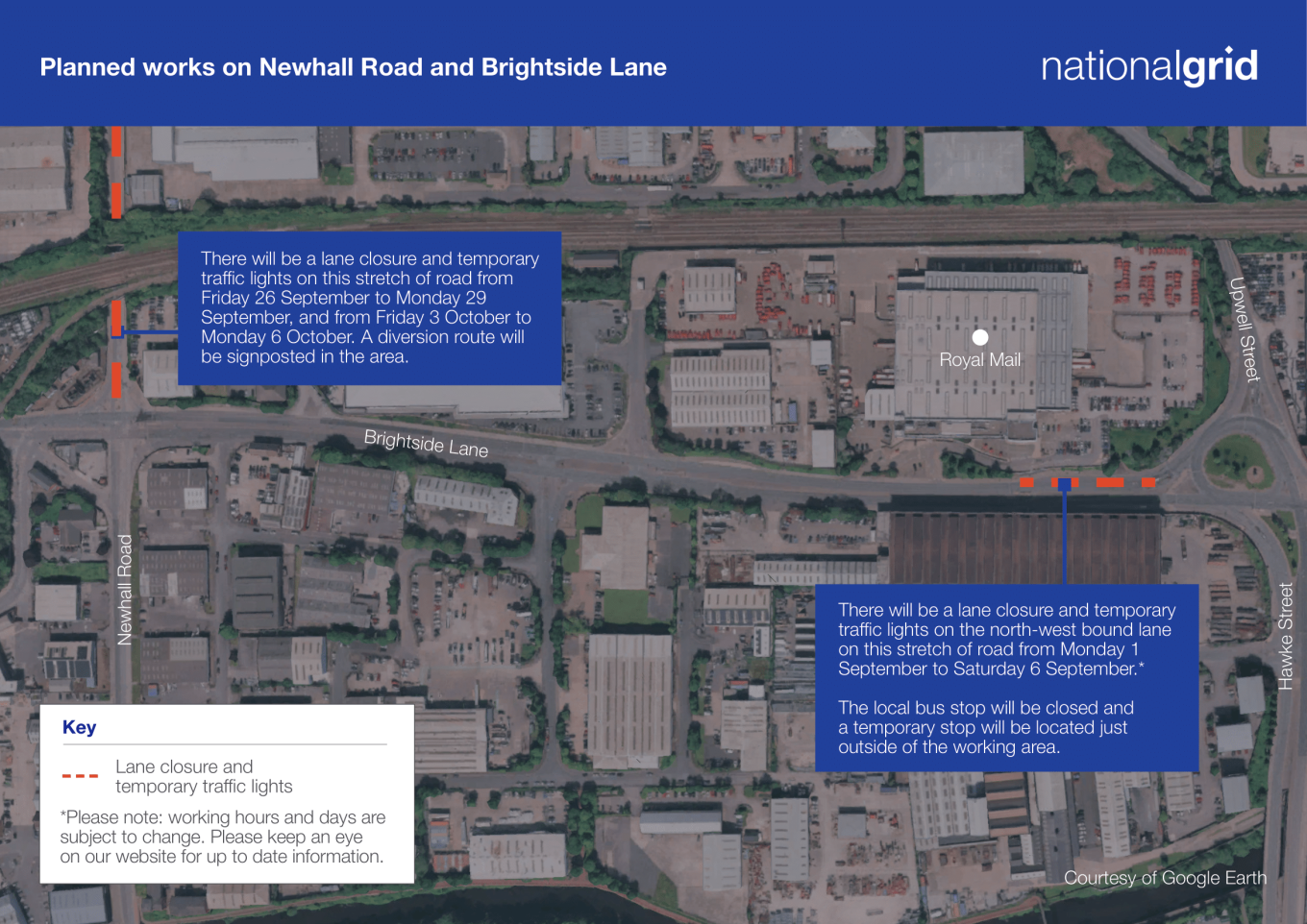 Map of planned works along Newhall Road and Brightside Lane