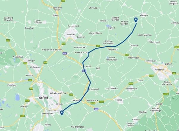 Cowley to East Claydon route