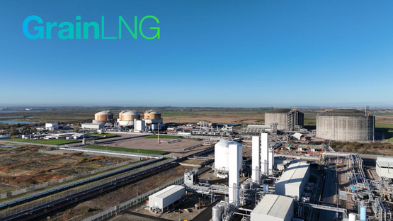 Aerial view of Grain LNG importation terminal in Kent, UK