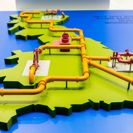 A 3D model of industrial piping mapped onto the UK